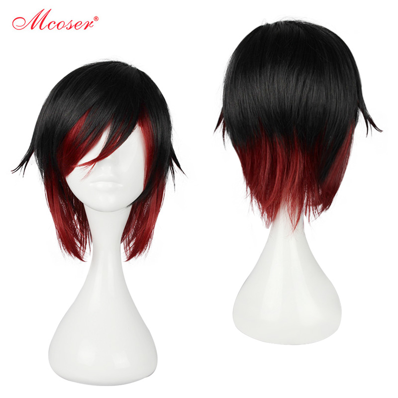 Mcoser RWBY.Ruby Rose Red 小红帽黑红渐变COS动漫假发