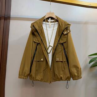 大码女装连帽底抽绳长袖外套胖妹妹韩版2026早春新款百搭休闲上衣