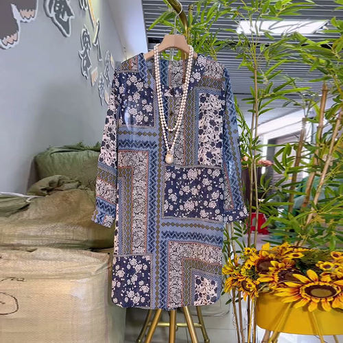 2026新款圆领印花衬衫胖m