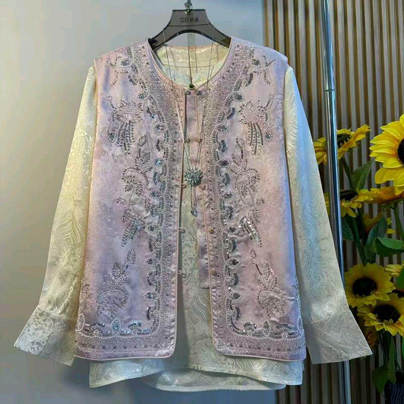 胖妹妹大码女装春季2026新款重工亮钻亮片砍袖新中式国风洋气马甲