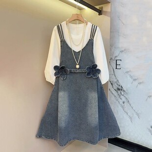 女装 复古立体花朵休闲牛仔裙搭内搭衫 夏季 时尚 2026新款 胖妹妹大码