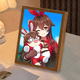 圆肾安柏周边灯光画手办摆件镜子动漫二次元房间卧室小夜灯装饰画