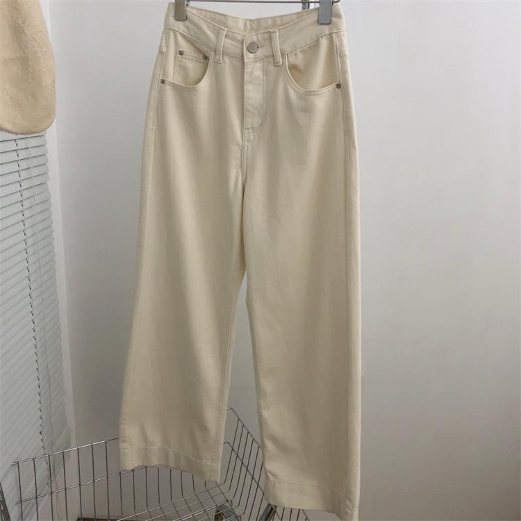 加绒九分阔腿牛仔裤高腰显瘦