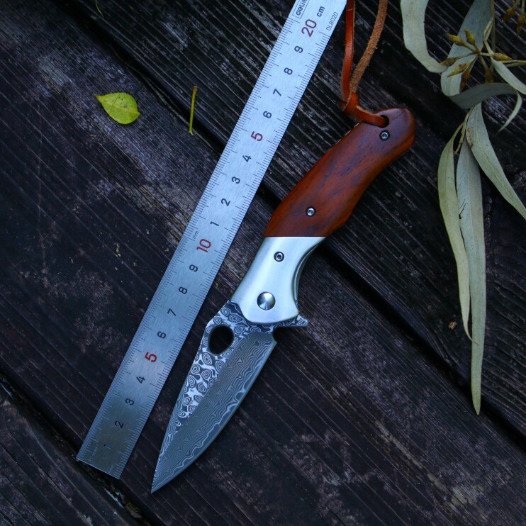 幻翅纯手工锻打大马士革折叠刀钓鱼野营高硬度小刀户外水果刀收藏