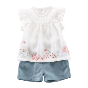 小数点儿童套装夏季新款短袖短裤中小童女宝宝2件套衣服73-100码