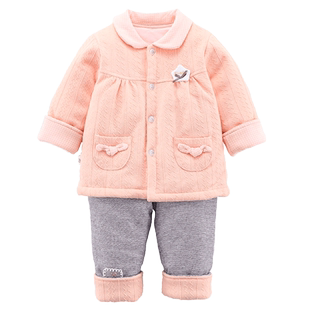 小数点童装儿童套装女宝保暖棉衣棉裤冬新款加棉外套长裤子