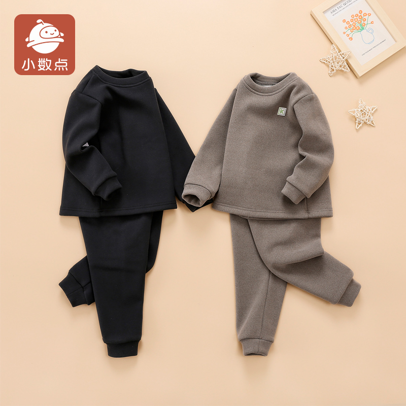 小数点冬季男童加绒秋衣秋裤套装
