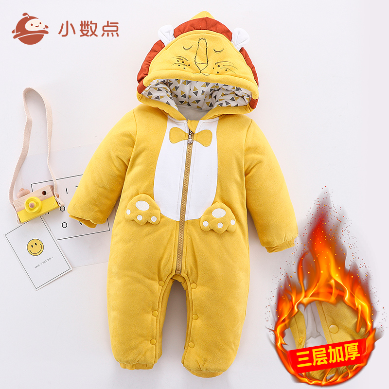 小数点加棉连体衣儿童夹棉加厚连身衣爬服婴儿男女宝棉衣冬装新款