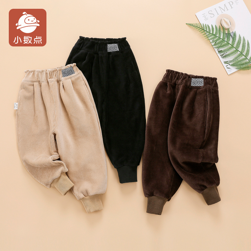 小数点儿童加绒长裤秋冬新款灯芯绒束脚裤男女童加厚保暖裤90-130
