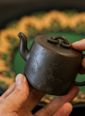 (定制)2.7出窑2只-115c左右双圈刻绘款天青泥全手工 紫砂壶