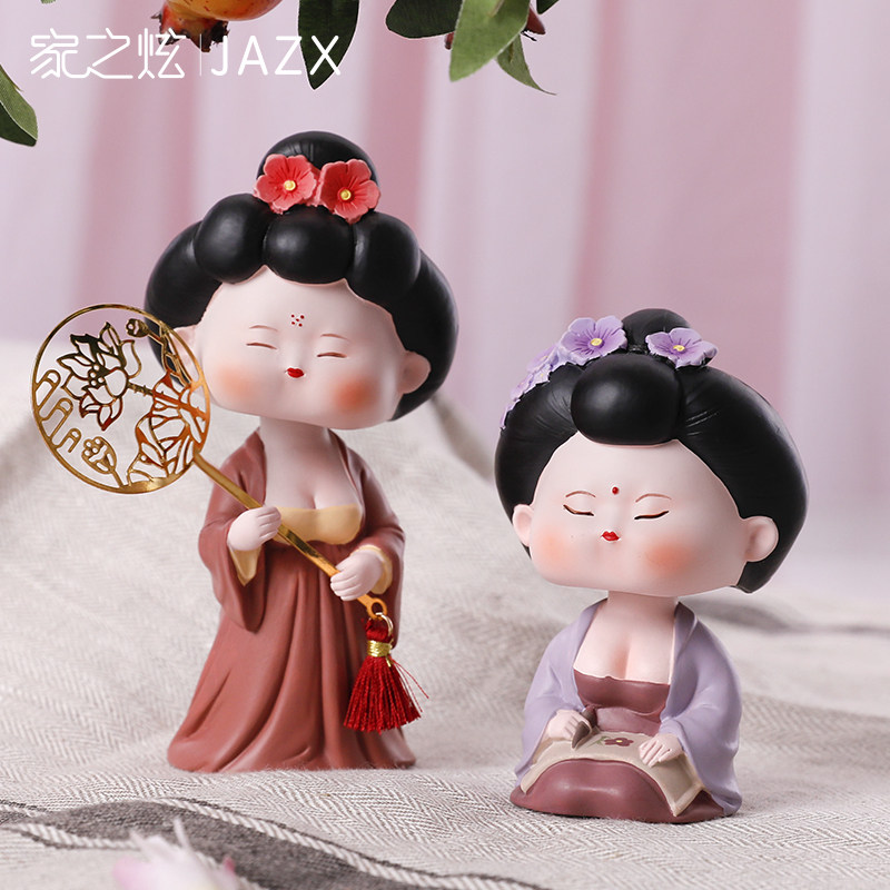 唐朝宫廷格格小摆件酒柜可摇头古风娃娃创意中国风工艺品家居装饰