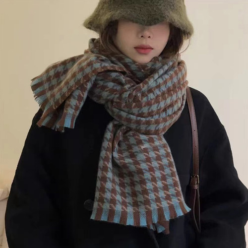 意大利冬季高级感格子女流苏围巾