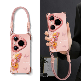 适用华为pura80手机壳pura70新款pura80pro+挂绳80ultra可背p70斜挎P80硅胶huawei四角P60女50挂脖蝴蝶保护套