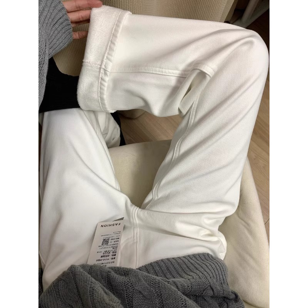 175高个子加长裤子180牛仔裤阔腿宽松女秋冬直筒高腰显瘦加绒白色