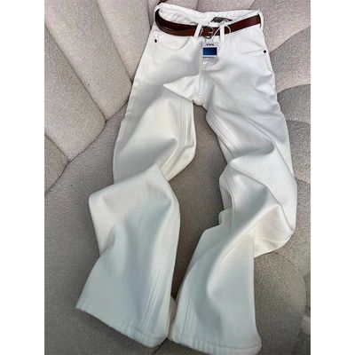 175高个子加长裤子180牛仔裤阔腿宽松女秋冬直筒高腰显瘦加绒白色