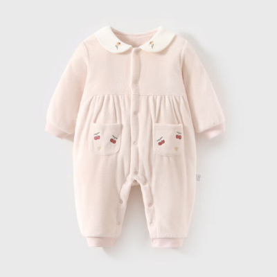 婴儿连体衣a类纯棉夹棉秋冬季女宝宝衣服哈衣薄棉摇粒绒外出服40g