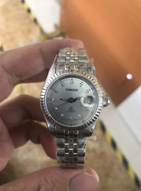 瑞士天骏女表白色灰色全自动机械表钢带日历放大防水送人礼物