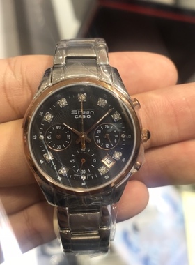 卡西欧SHN-5003P-1ADR女黑金色时尚镶钻刻度女表