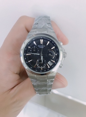 卡西欧休闲防水日本卡西欧石英女表黑色SHE-5019钢带