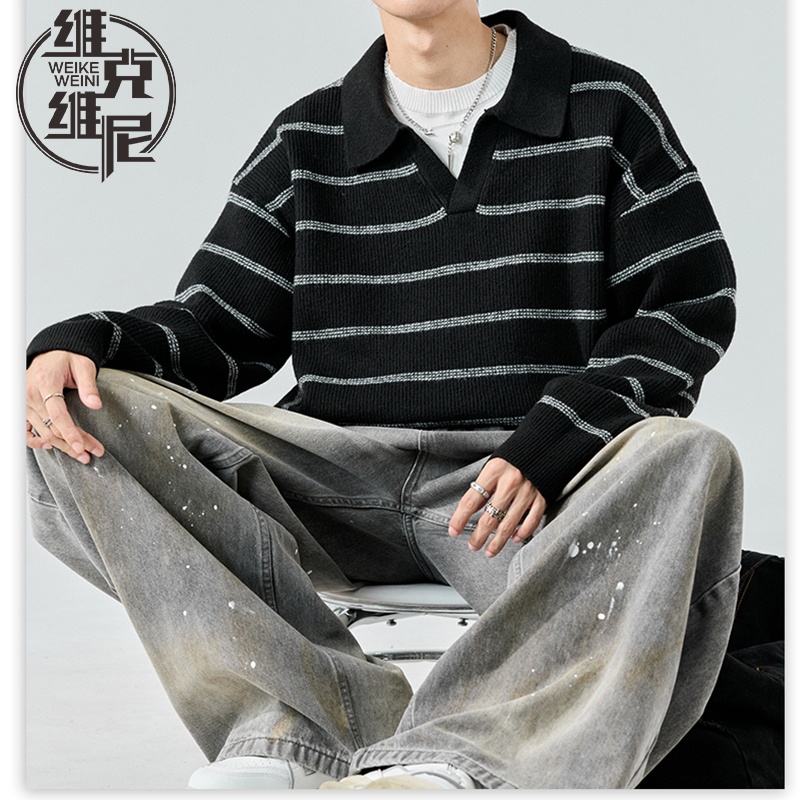 毛衣男士2025年秋冬新款美式潮牌休闲帅气高级感宽松polo领针织衫