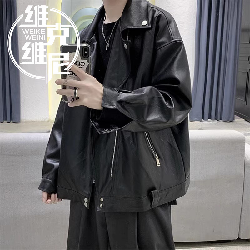 美式机车皮衣外套男士2025秋冬新款潮牌痞帅高级感宽松PU皮夹克