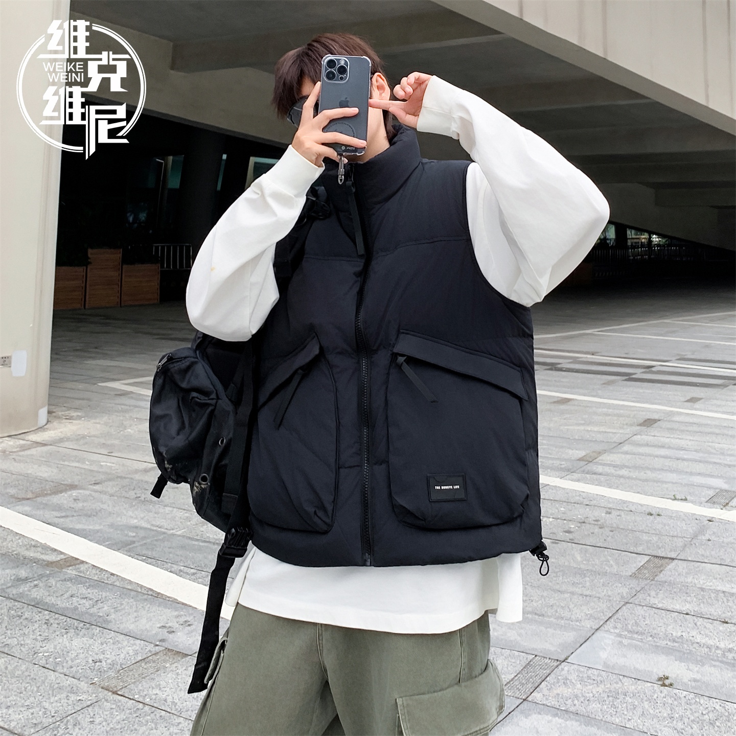 工装马甲棉服男士2025冬季新款美式潮牌痞帅宽松加厚立领休闲坎肩