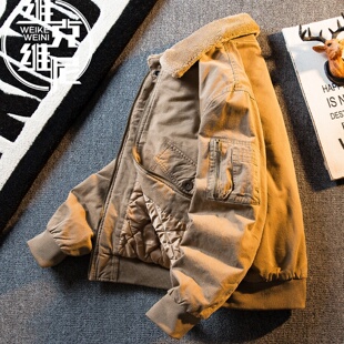 飞行员夹克男士冬季加绒加厚棒球服美式潮牌复古休闲工装棉衣外套