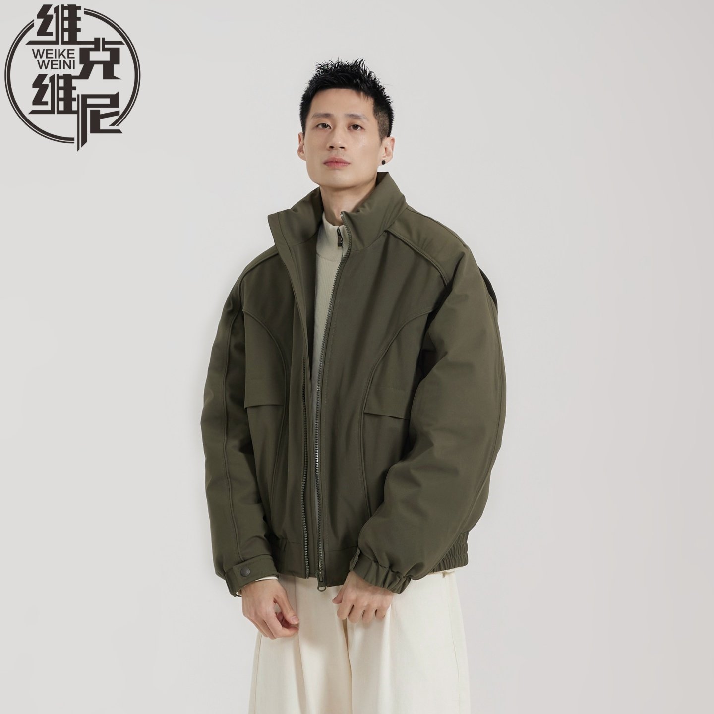 工装羽绒服男冬季美式潮牌痞帅宽松飞行员夹克白鸭绒加厚立领外套