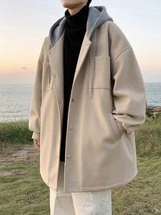 风衣外套男潮牌春秋潮流百搭休闲帅气加棉加厚宽松中长款毛衣大衣