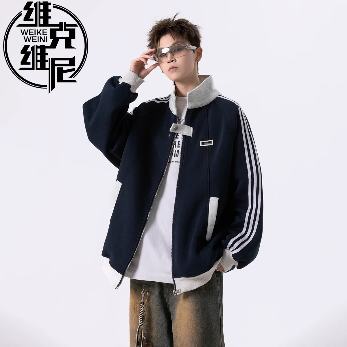 美式学院风夹克外套男士2026春秋新款潮牌潮流翻领宽松青少年上衣