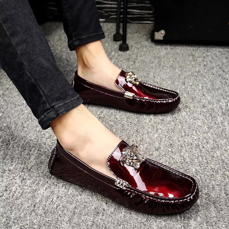 深酒红色漆皮男豆豆鞋经典轻质驾车鞋舒适百搭美人头像低帮懒人鞋