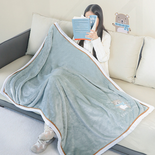 毛毯双层法兰绒纯色办公室单人午睡休闲空调毯冬季 加厚看电视毯子
