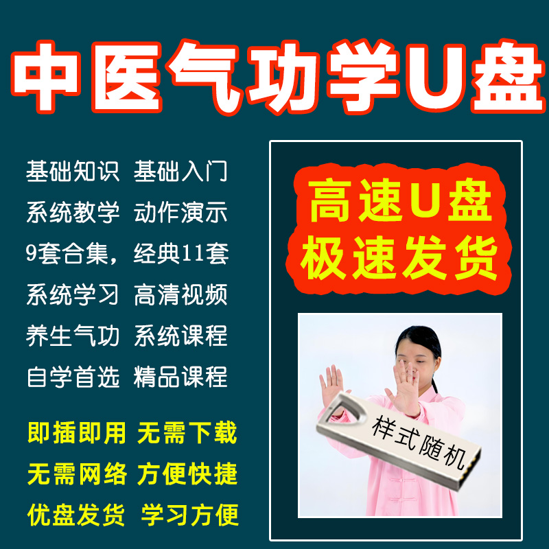 中医气功学视频U盘课程基础理论入门动作演示八段锦五禽戏优盘