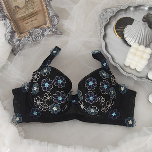 立体飞花刺绣女士文胸 提拉型薄杯调整内衣 阿裳 W6389 聚拢集中