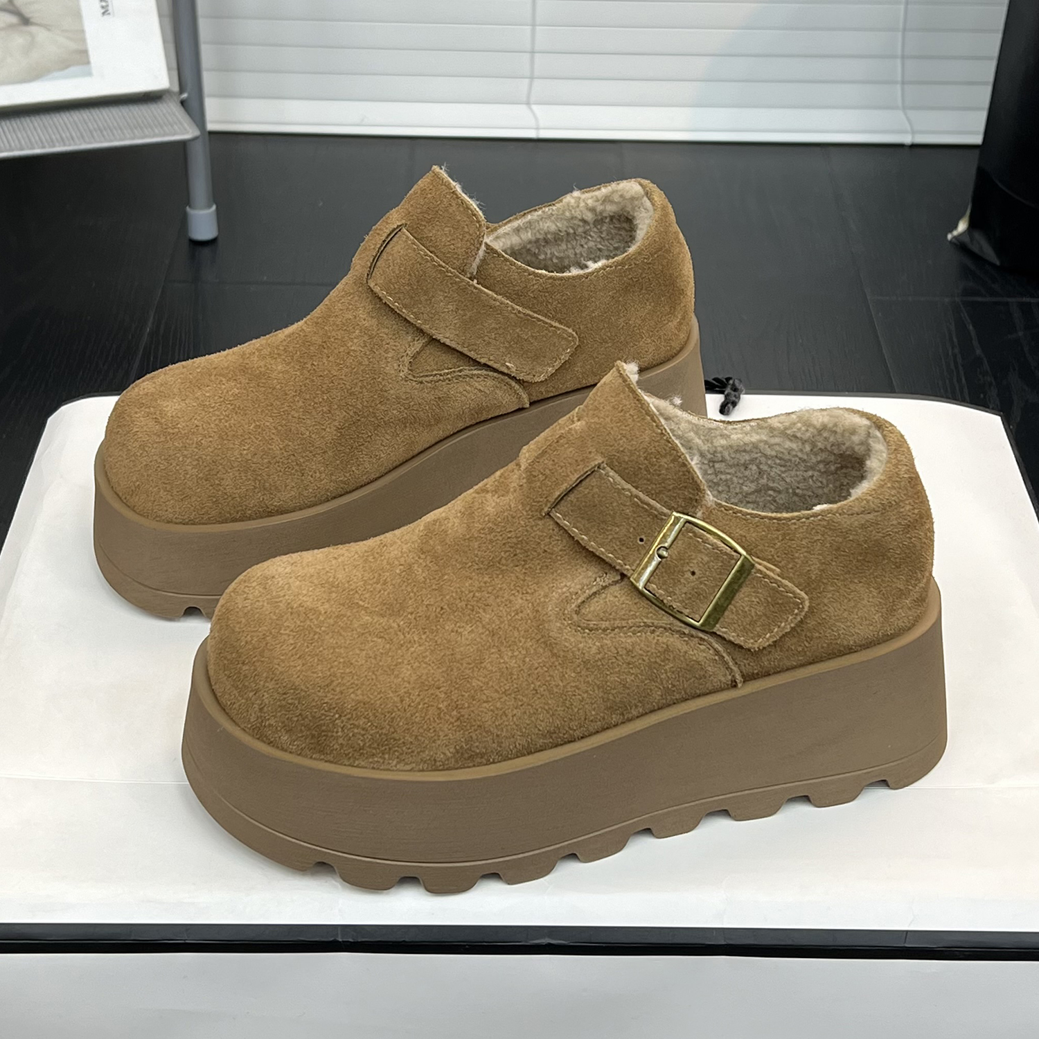 超轻便真皮增高休闲勃肯棉鞋