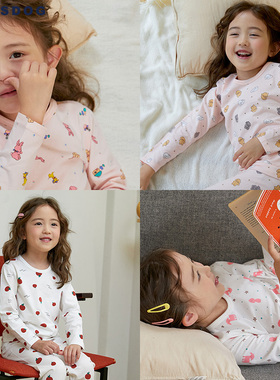 blessdog蓝狗家春秋无骨女童内衣套装薄款棉A类儿童秋衣秋裤