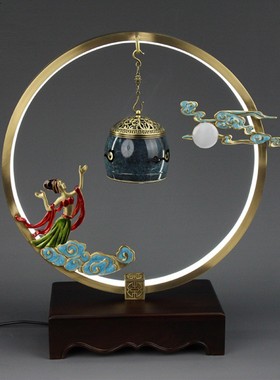 全铜嫦娥奔月音乐香炉蓝牙音响书房卧室LED台灯创意铜摆件工艺品