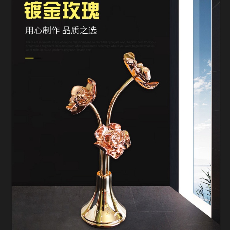 铜玫瑰花镀玫瑰金24K金结合520情人节精品礼物家居铜摆件铜玫瑰
