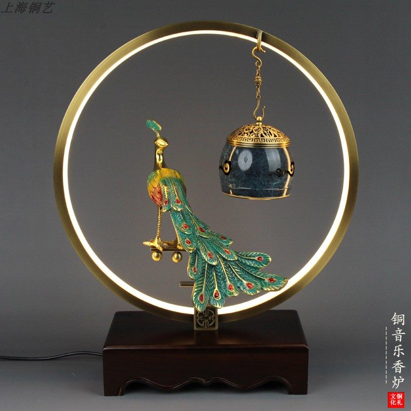 全铜孔雀床头音乐台灯摆件工艺品
