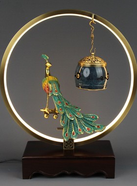 全铜孔雀床头音乐台灯摆件工艺品