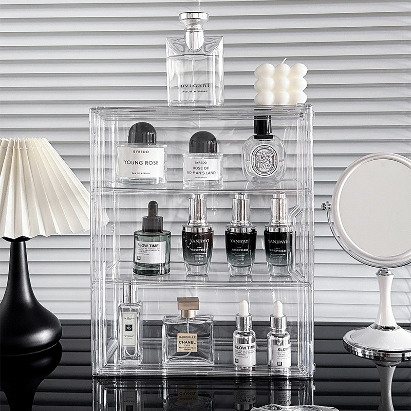桌面化妆品收纳盒亚克力香水置物架分隔收纳透明展示架整理盒新款