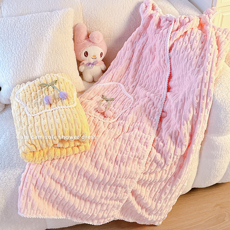 可爱浴巾女珊瑚绒可穿可裹浴裙2025新款比全棉纯棉成人洗完澡浴袍