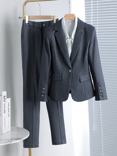 灰色条纹女装春秋季新款商务装典雅酒店经理工作服珠宝店工作服