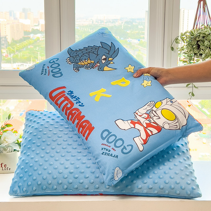 全棉儿童豆豆枕头30x50单只3-6岁以上卡通奥特曼纯棉幼儿园枕芯套