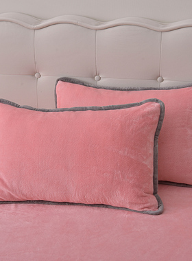 牛奶绒枕套一对装冬季珊瑚绒枕套单人枕头套48cmx74cm单个枕芯套2