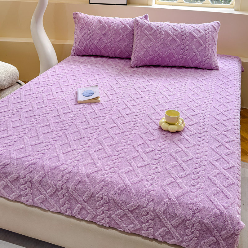 纯色立体雕花塔芙绒床笠单件牛奶绒法兰绒床护罩加绒全包床单冬季