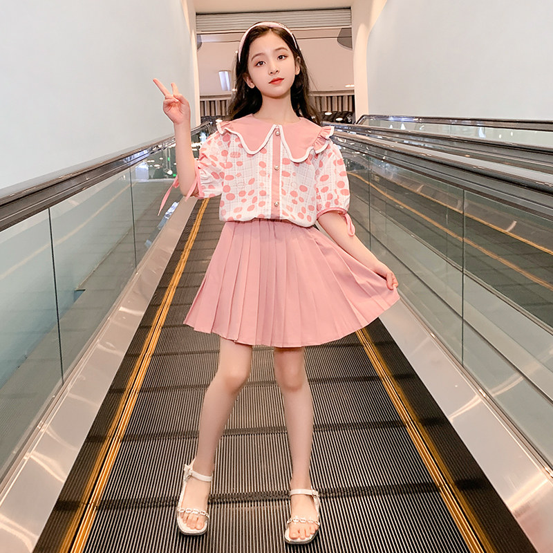 女童连衣裙套装夏季2024新款洋气时髦童装大童衣服儿童两件套夏装