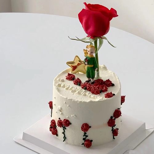 拿玫瑰花小王子求婚表白蛋糕