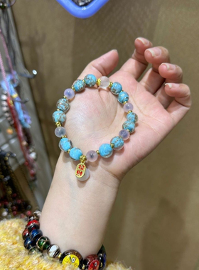 夜光蓝色金沙琉璃粉糖心玛瑙转运珠手链香灰瓷金箔潘家园手串饰品