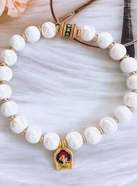 香灰琉璃手串珍珠白陶瓷珠古法金配饰桶珠手链男女情侣款饰品礼物